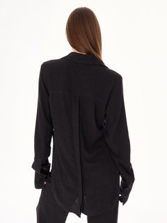 Ora Viscose and Linen Oversized Open Back Shirt Black