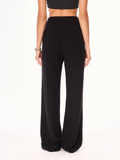 Ora High-Waist Viscose and Linen Trousers Black