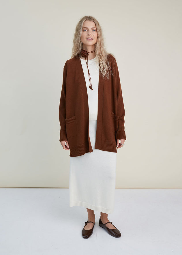 Knitted Merino Wool Cardigan with Pockets Chocolate