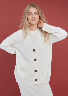 Button-Up Merino Wool Cardigan Natural White