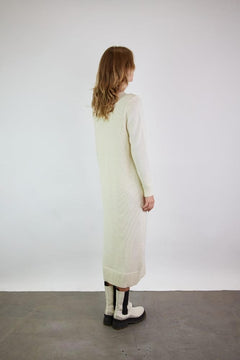 Knitted V-Neck Merino Wool Dress White