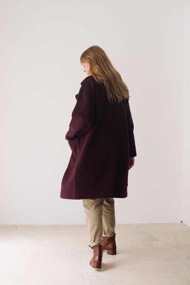 100% RWS Merino Wool Long Coat in Purple
