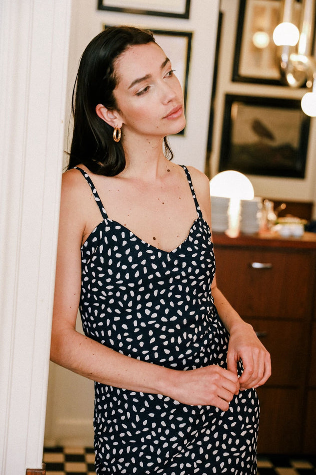 Long Jade Dress Navy Blue Print