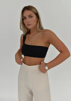 One Shoulder Ribbed Top Black