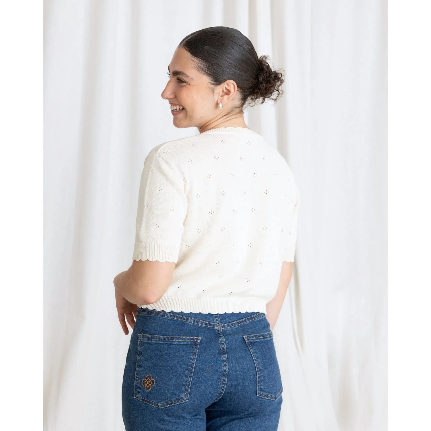 Short Sleeve Knit Sweater Cream