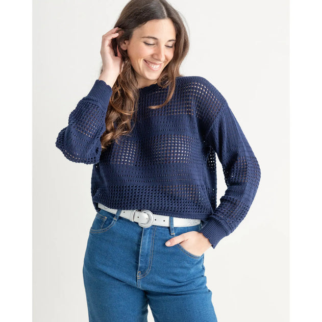 Openwork Knit Sweater Blue