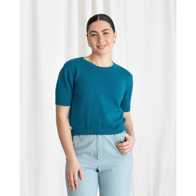 Short Sleeve Knit Sweater Ocean Blue