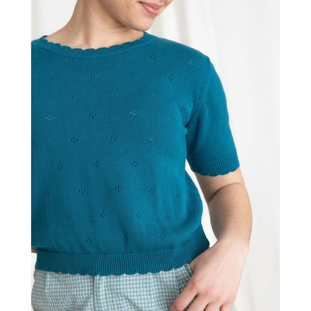 Short Sleeve Knit Sweater Ocean Blue