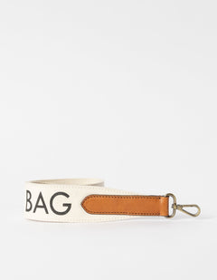 Shoulder Canvas Logo Laukunhihna Valkoinen & Cognac