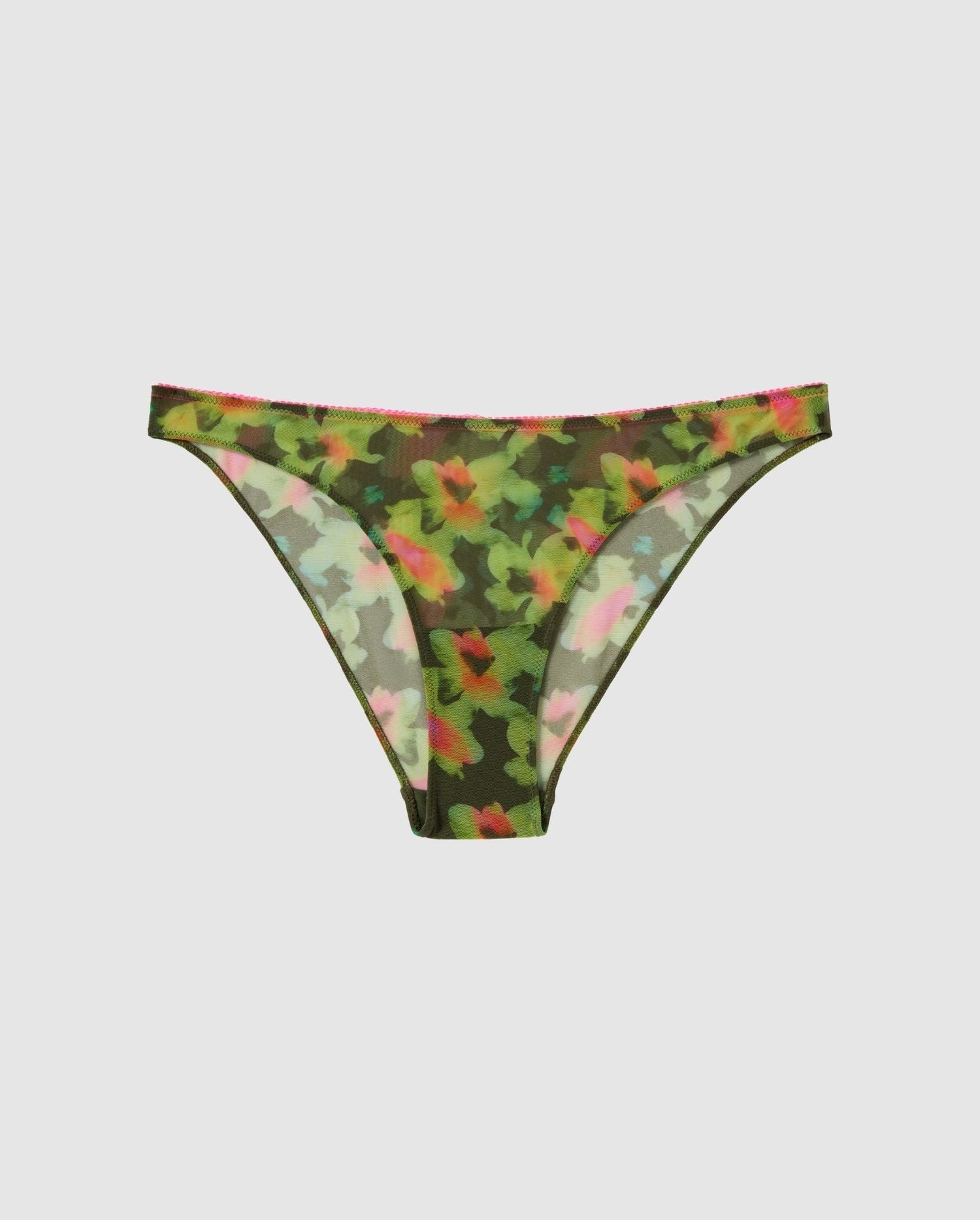 Mesh Bikini Briefs Olive Abstract Floral