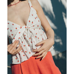 Strawberry Print Cocktail Top White