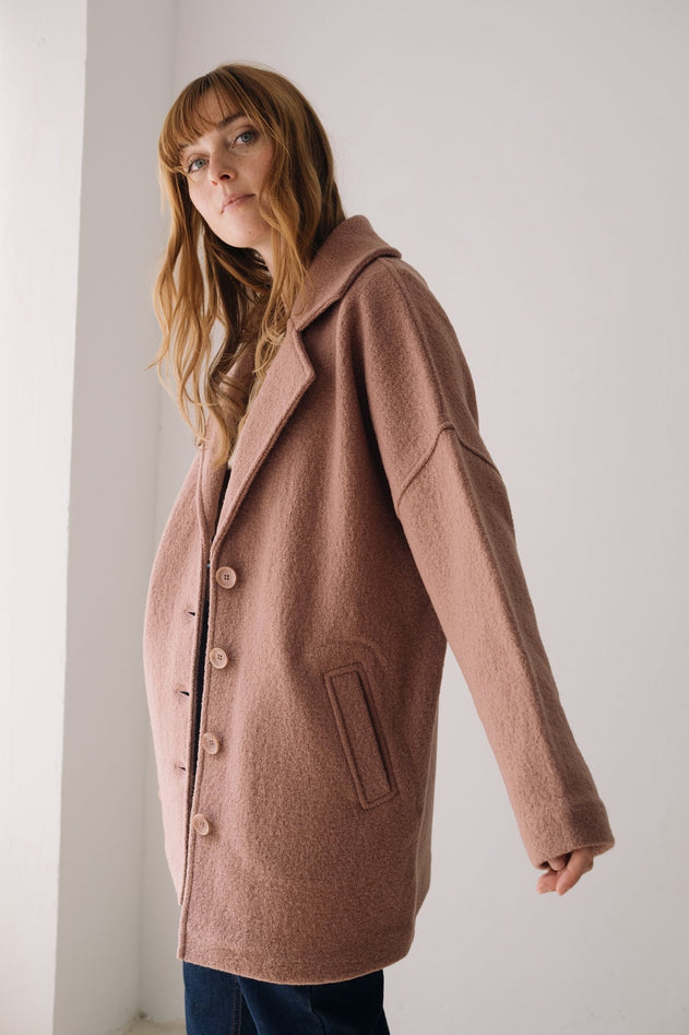 100% Merino Wool Oversized Coat in Pink