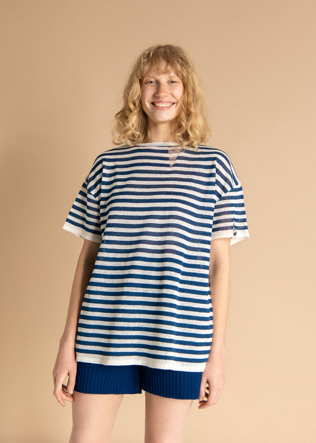 Energia Unisex Linen T-Shirt Navy Striped