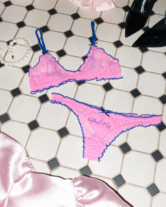 Mesh Ruffle Thong Candy Pink / Electric Blue