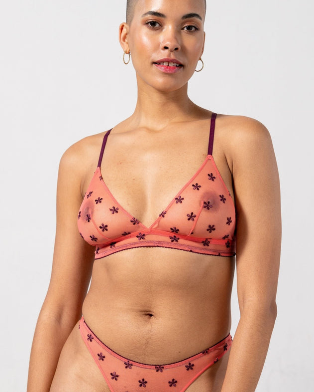 Mesh Triangle Bralette Coral/Cherry