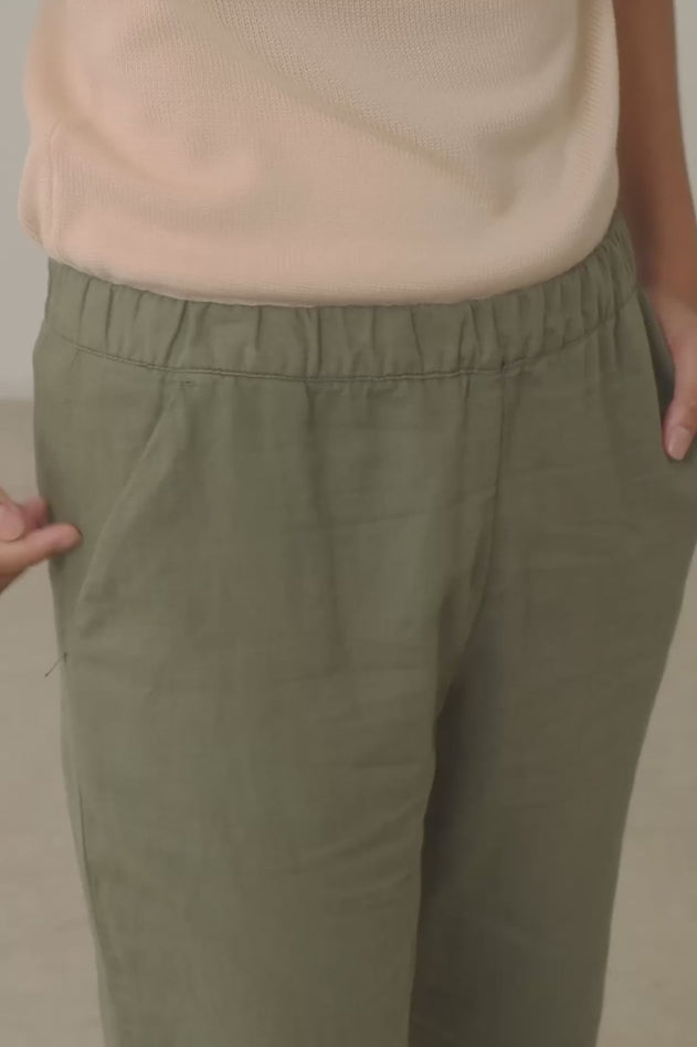 Henna Leveät Pellavasekoitehousut Vihreä