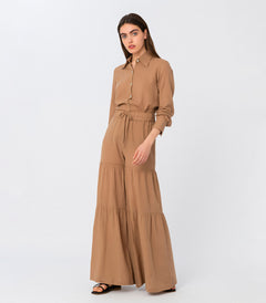 Cappuccino 3 Tier Flared Bell Bottom Pants Brown