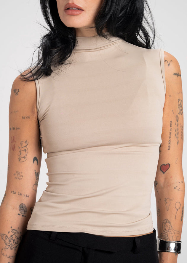 Petra Fitted High-Neck Top Beige