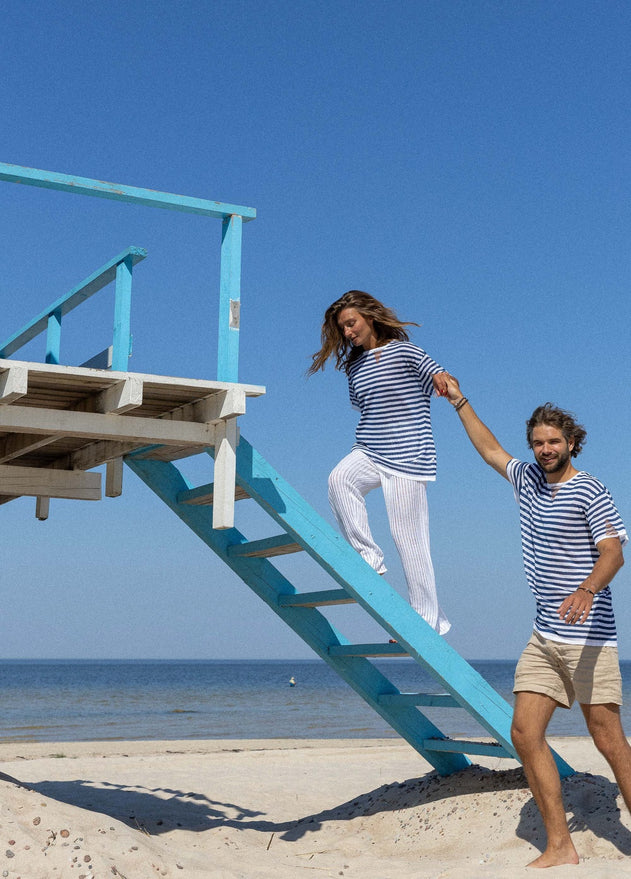 Energia Unisex Linen T-Shirt Navy Striped