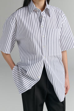 Short Sleeve Button-Up Shirt Stripe Black