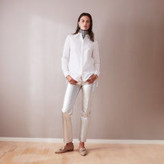 Metallic Straight Leg Jeans Silver