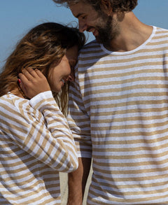 Tanto Unisex Linen Long-Sleeve Top Sand Striped