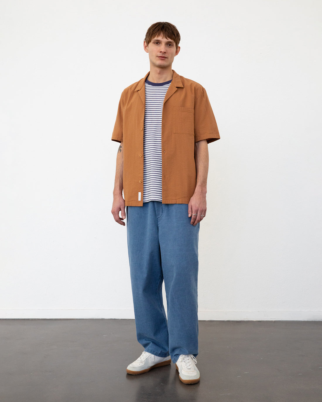 Bowling Shirt Seersucker Caramel Brown