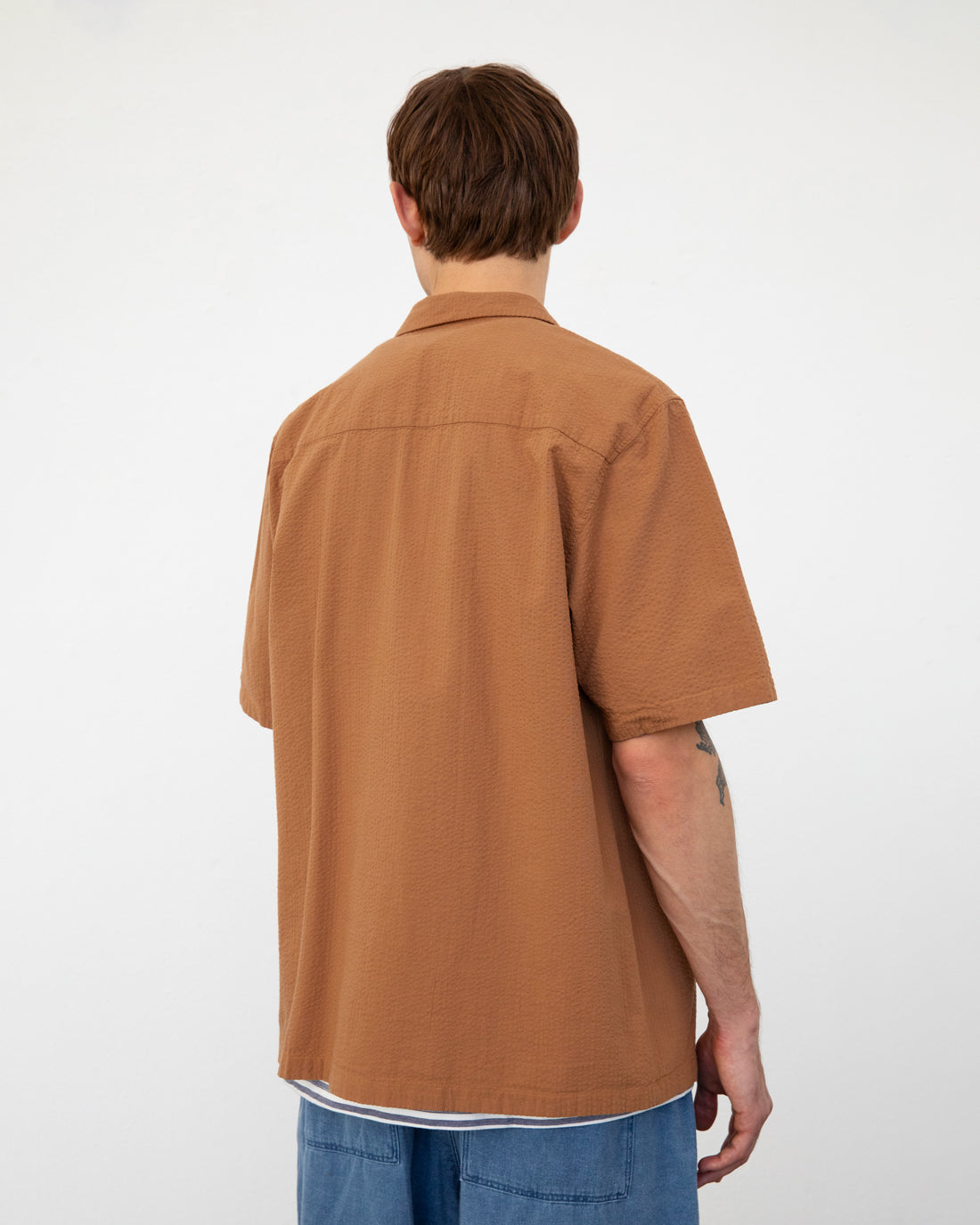 Bowling Shirt Seersucker Caramel Brown
