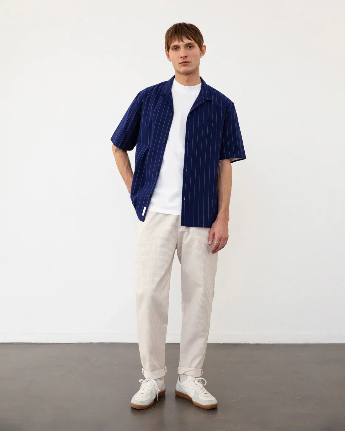 Bowling Shirt Seersucker Navy Pinstripe