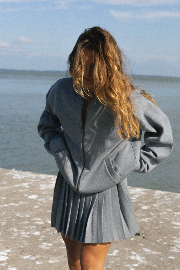 Piccolo Pleated Merino Mini Skirt Light Grey