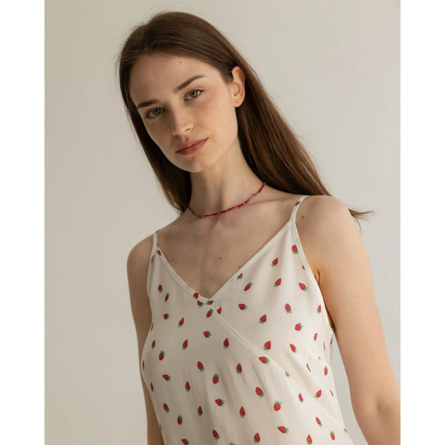 Sweet Strawberry Dress White