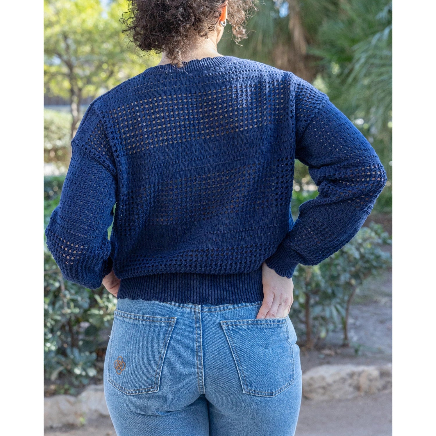 Openwork Knit Sweater Blue