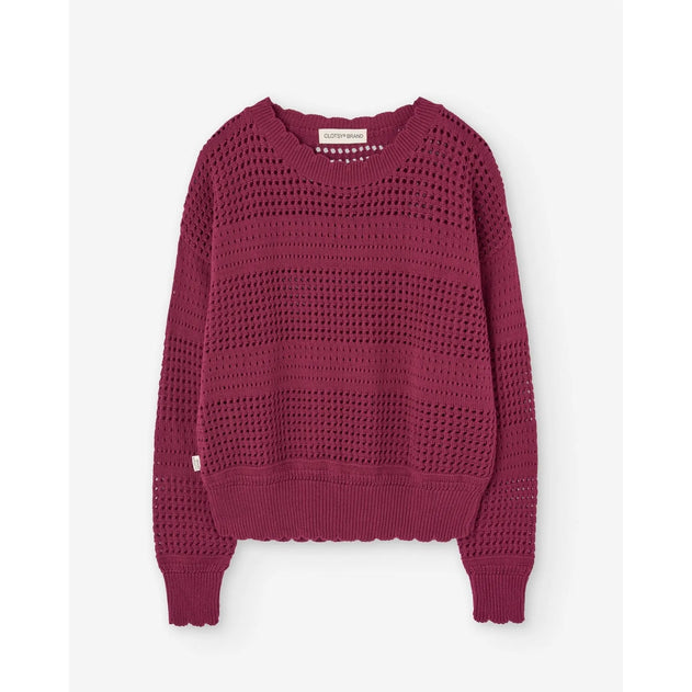 Openwork Knit Sweater Burgundy