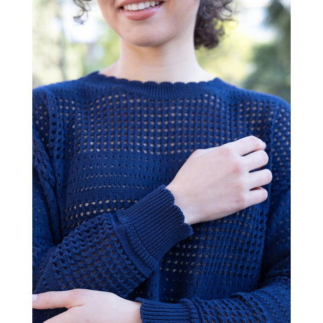 Openwork Knit Sweater Blue