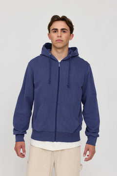 Men's Basic Zip Drawstring Hoodie Iris Blue