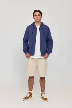 Men's Basic Zip Drawstring Hoodie Iris Blue