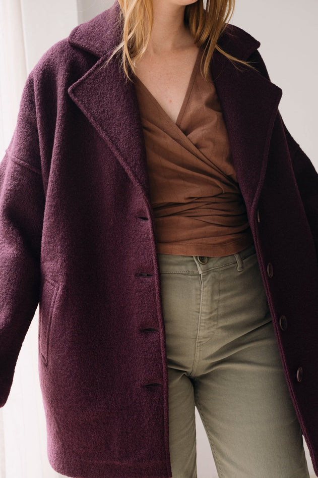 100% Merino Wool Oversized Coat in Purple