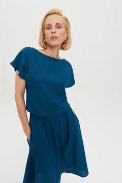 Nane Dress Short Sleeves Petrol Blue