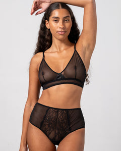 Lace Mesh Strappy Highwaist Briefs Black