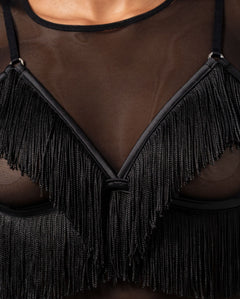 Fringe Triangle Bralette Black