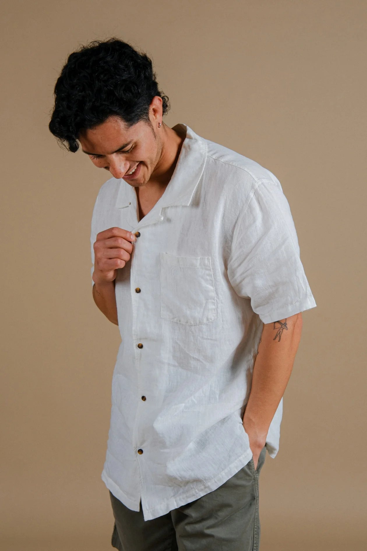 Men's San Miguel Linen Short Sleeve Camp Shirt Foam White