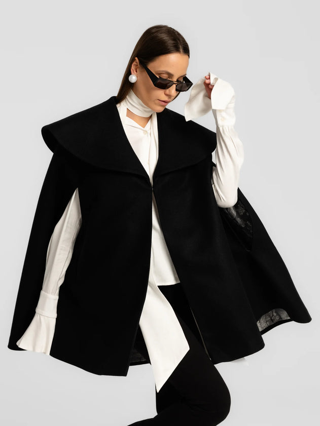 Black Wool Poncho