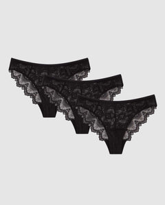 Light Flow Lace Period Underpants 3-Pack Black