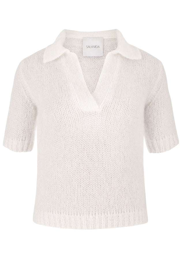 Melody Mohair Polo Top White