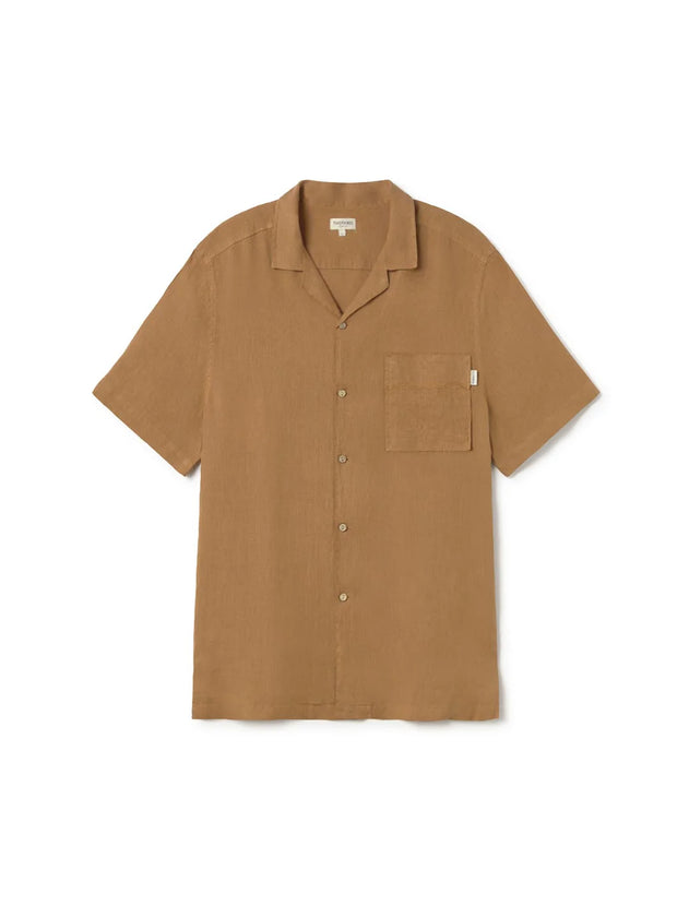 Brown short-sleeve shirt with a collar on a white background