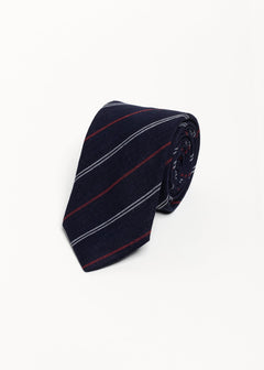 The 100% Linen Tie Navy & Red Stripes