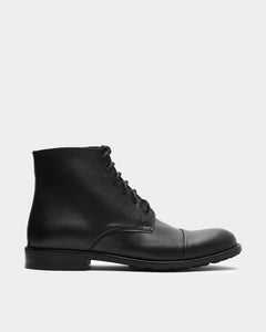 Laced-Up Vegan Corn Leather Ankle Boots Black