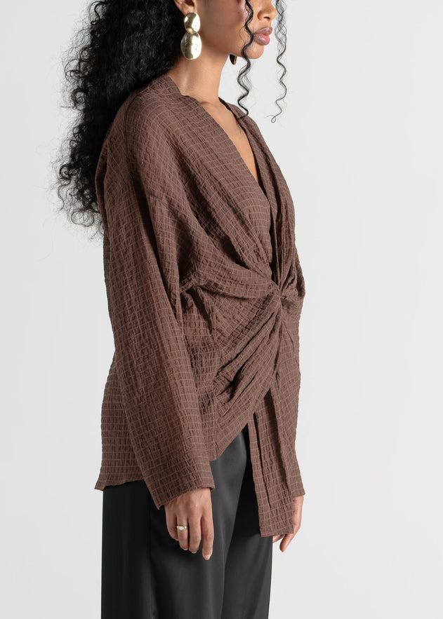 Esme Draped Twist Pusero Brown Check