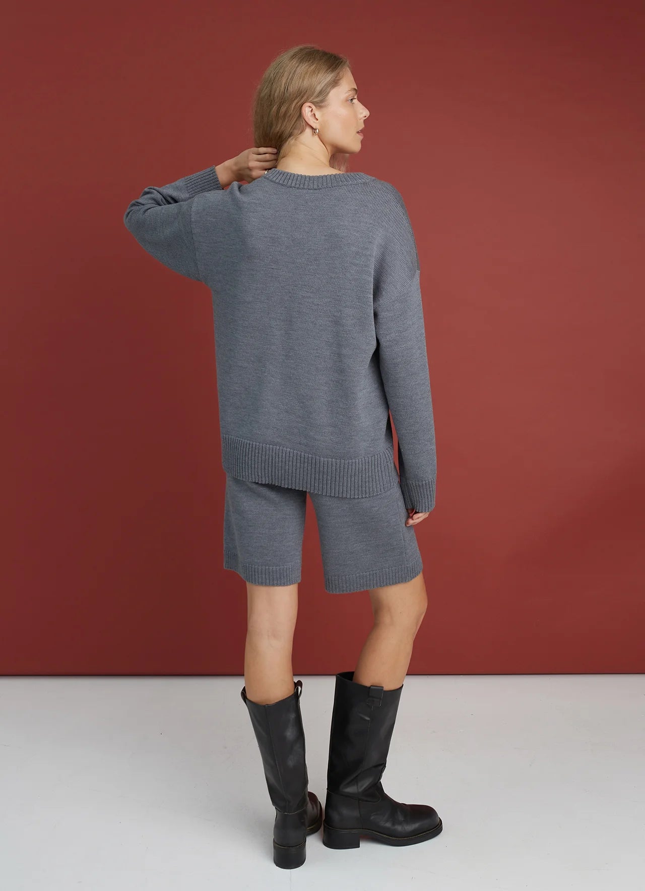 Monala merino V-neck sweater, back view