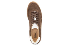 Brown sneaker with white sole on a white background